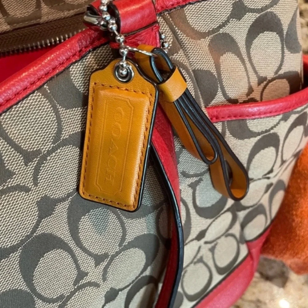 Coach Park Signature Carrie Tote Shoulder Bag Purse ~Vermilion~ EUC - Picture 7 of 10